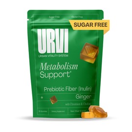 URVI® Metabolism Gummies – Inulin Prebiotic Fiber + Ginger Extract with Chromium & Choline (Minerals) – Gut Health & Digestive Support – Sugar-Free, Gluten-Free – Ginger-Lemon Flavor, 60 Count