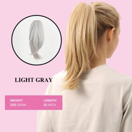 JUVABUN Straight ponytail 15''-Light Gray|Claw Clip In Ponytail Hair Extensions | Synthetic clips pony tails hair extensions |Hair Extensions for Women|Straight ponytail extension real human hair