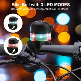 DAWRIS Bike Bell with RGB Lights, Mini Bicycle Bell, Loud and Crisp Clear Sound Adjustable Children's Bike Bell for Kids Adults Horn for Road, Bike Scooters Accessories