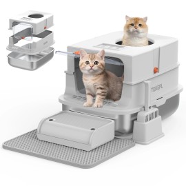 Unbranded XXL Stainless Steel Cat Litter Box with Lid Enclosed High Sided Extra Litter Box