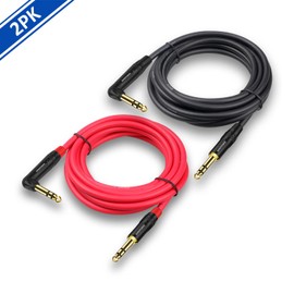 DREMAKE Guitar Cable Cord 10FT, 2 Pack TRS 1/4 Straight to Right Angle Professional Instrument Guitar Amp Cable, TRS 6.35mm Male to Male Balanced Audio Cable for Pro Audio Effects Pedal Quarter Inch