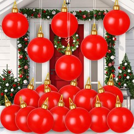 Jetec 12 Pcs Inflatable Christmas Ball White Christmas Ornaments Inflatable Ornaments Balls Outdoor Yard Decorations for DIY Crafts Painting Drawing Holiday Pool Lawn Tree Party Decor(Red, 12 Inch)