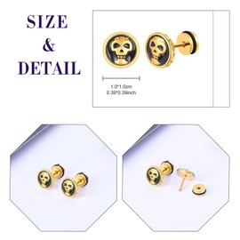 feilok skeleton Stud Earrings for Women Men Stainless Steel Piercing Huggie Ear Jewelry gold