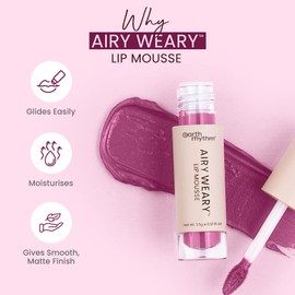 Earth Rhythm Airy Weary Lip Mousse Lipstick – Velours | Hyaluronic Acid, Jojoba Seed Oil, Lotus extract | Lip Tint | Smooth Matte Finish| Long stay & Moisturising