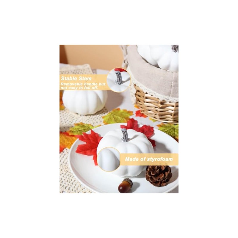 4 Inch Small White Pumpkins for Decorating - 8PCS Small