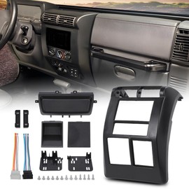 G-PLUS Double Din Radio Dash cover Kit, Compatible with Jeep Wrangler TJ 1997 1998 1999 2000 2001 2002 95-6549 Dash Stereo Mounting Bezel Panel