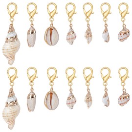 UNICRAFTALE 14Pcs 7 Styles Shell Pendant Natural Cowrie Conch Shells Large Charm Pendants with Gold Lobster Claw Clasps Summer Ocean Sea Charm for Jewelry Making DIY Bracelet Earring Accessories