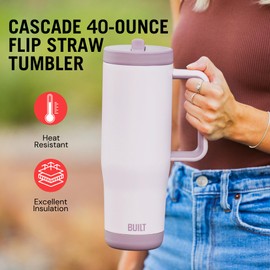 Built 40 oz Cascade Flip Straw Tumbler, Double Wall Insulated Bottle, Gym & Sport Bottles - Stainless Steel & Straw Lid, Leak-Proof, Soft Bumper Base, Portable BPA-Free (Lavender)