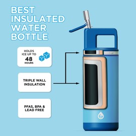 GROSCHE Alpine Flip n' Sip 16oz Insulated Water Bottle - Stainless Steel, Leakproof Flask with Straw - Perfect for Gym, Travel & Outdoor Use - Keeps Water Cold upto 60 hrs - Scuba Blue