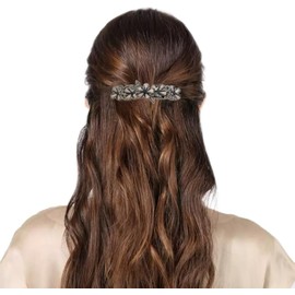 High-end obsidian rhinestone glass flower spring clip, back of head hair clip, elegant top clip hair accessory, barrette.