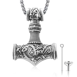 925 Sterling Silver Thors Hammer Mjolnir Necklace Norse Viking Jewelry with Stainless Steel Chain