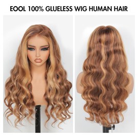 eool Highlight Glueless Wigs Human Hair Pre Plucked Pre Cut Wear and Go 9X6 HD Lace 4/27 Honey Blonde Body Wave Balayage Wigs for Black Women, 220% Density Glueless Human Hair Wigs 20Inch