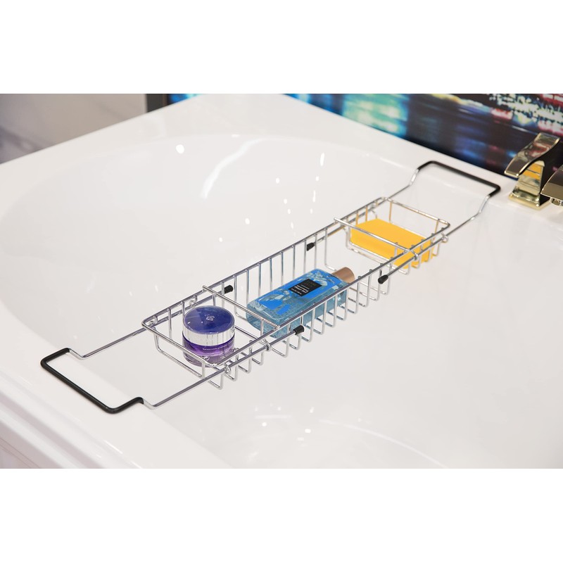 Expandable Metal Bathtub Caddy with, Rubber Handles
