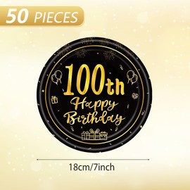 Decoraciones de cumpleaños número 100 para hombres y mujeres, 50 platos de papel de 7 pulgadas, 100 cumpleaños, vajilla de fiesta de 100 años de edad, platos de postre para pasteles, ensalada, frutas