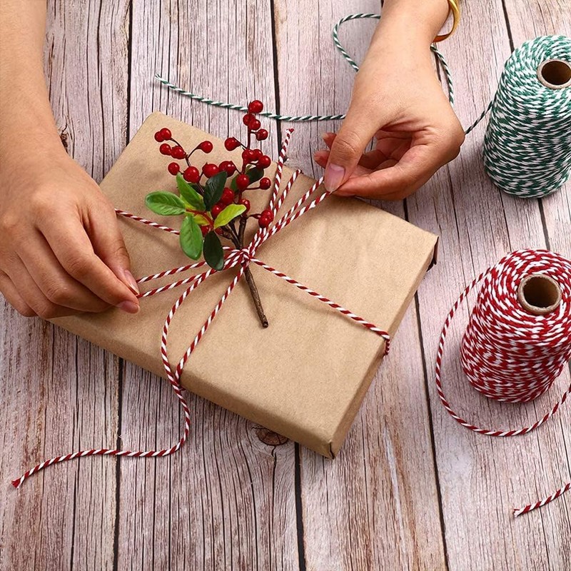Christmas Twine String, 2mm,100m,Red White Baker's String for Crafts, Baking,