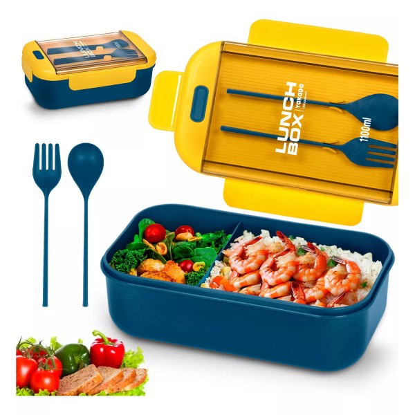 Magma Life Lunch Box Bento Lonchera Térmica 1.1 L Con Cuchara Tenedor Color Amarillo Lunch Box Rectangular