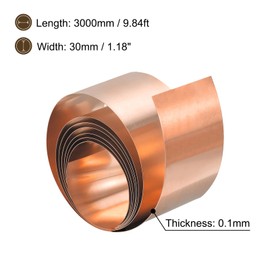 uxcell Copper Sheet Roll, 3000mm x 30mm x 0.1mm 99.9% Pure Copper Strip Metal Foil Plate for Electrical DIY Projects