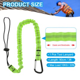 MECCANIXITY Retractable Tool Lanyard 3ft with Single Aluminum Buckle and Adjustable Loop End, Maximum Weight Limit 10KG / 22lb, Safety Fall Protection Tools Leash, Green