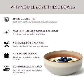 Ava Nord Ceramic Cereal Bowls Set of 4-21 oz Stoneware Bowls for Soup, Salad, Dessert or Ice Cream - Stackable, Dishwasher & Microwave Safe, Small Rustic Bowls for Kitchen -Terracotta/Reactive Glaze