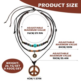 SLAXJNE Set of 2 Vintage Necklaces, Surf Chains, Surfer Necklaces For Women, Boho Necklaces, Turquoise Necklaces, Wooden Bead Necklaces, Beach Style Necklaces