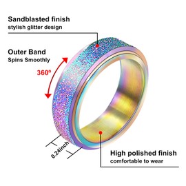 Anillos de ansiedad para mujeres, alivio del estrés, anillos giratorios para adolescentes, niñas, 4 unidades, joyería de acero inoxidable de 6 mm, tamaño 6 – 11, Metal no precioso, Sin gemas.