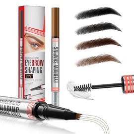 Lápiz de cejas 2 en 1 con pasta de gel, lápiz de cejas mejorado 2025 con cepillo de cejas de doble punta, microblading 3D de doble punta con 4 puntas 