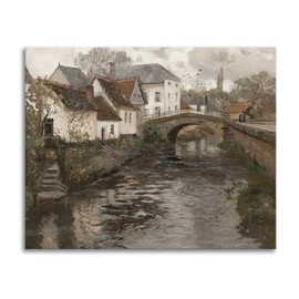 Small Bathroom Landscape Wall Art Vintage Decor, Retro Canvas Wall Art for Bedroom Living Room, Vintage Picture Prints Rural Decoration, River and Bridge Scene, John Constable Paintings, 12"x15"