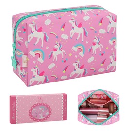 Small Makeup Bag, Birthday Gifts for Girls 4 5 6 7 8 9 10 11 12 13 14 15 16 Years Old, Cute Cosmetic Bag Travel Toiletry Bag for Teen Girls Women Friend Gift, Waterproof PU Leather Makeup Organizer