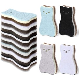 8 Pieces Cat Shape Kitchen Sponge Set Sink Sponge Double-Sided Cleaning Dish Sponge for Kitchen, Fruit, Plate, Bathroom, 4 Colors
