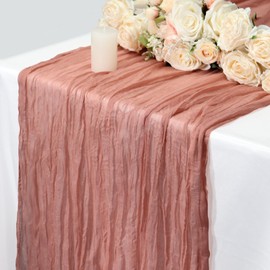 Table Runner Cheesecloth 10 FT Boho Rustic Table Runner Gauze Table Runner for Wedding Spring Decor Cheese Cloth Table Runner for Baby Shower Birthday Home Decor (Champagne, 5 Pack)