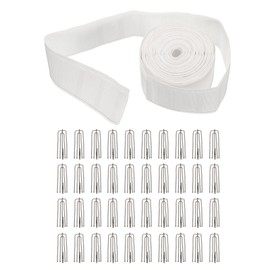 sourcing map Curtain Pleat Tape, 10 Meters/11 Yards Pleated Tape for Curtains with 40 Pcs Stainless Steel 4 Prongs Hooks for DIY Pinch Pleating Drapes (White, 1 Set)
