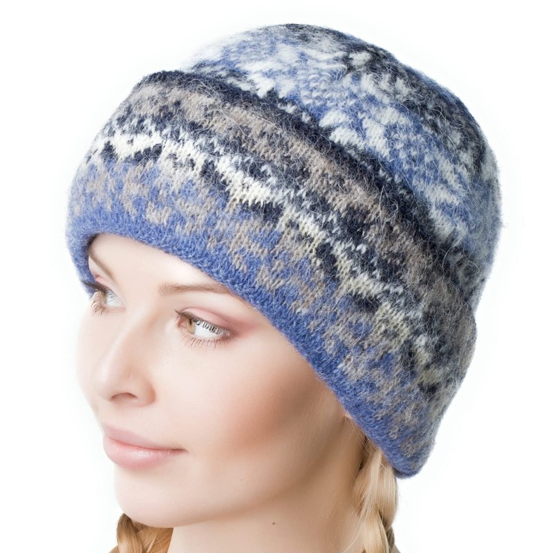 Winter Icelandic Wool Beanie Cap for Women 2 Ply Knitted