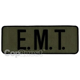 E.M.T. Back Patch - 11 x 4 - Black Lettering: Olive Drab Backing - Hook Backing