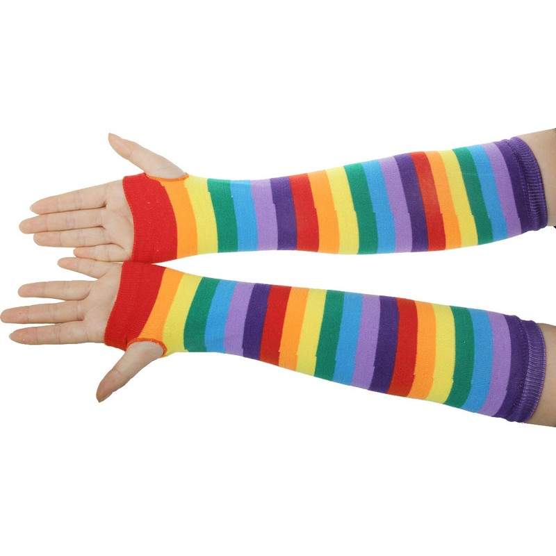 Bienvenu Winter Arm Hand Warmer Knitted Long Fingerless Gloves Mitten,Rainbow