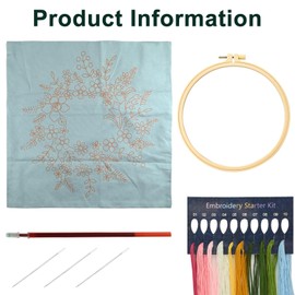 Embroidery Kit Pillowcase DIY Kit Cushion Cover Pillow Cover Embroidery Kit, Car Cushion DIY Hand Embroidery Pillow Case Kit Stitch Set with Flower Patterns and Embroidery Hoop Sewing Craft