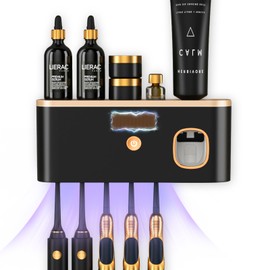 CPOTAM Toothbrush Holders for Bathrooms with UV Toothbrush Sanitizer, Toothbrush Holder Wall Mounted with Toothpaste Dispenser, Rechargeable Cordless Wall Mounted Tooth Brushing Holder