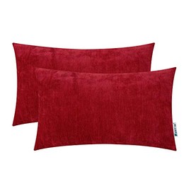 HWY 50 Decorative Lumbar Throw Pillows Covers Soft Comfy Chenille Solid Christmas Red Rectangle Pillows Covers Set Cushion Cases for Couch Sofa Living Room 12 x 20 inch Pack of 2, Home Decoration