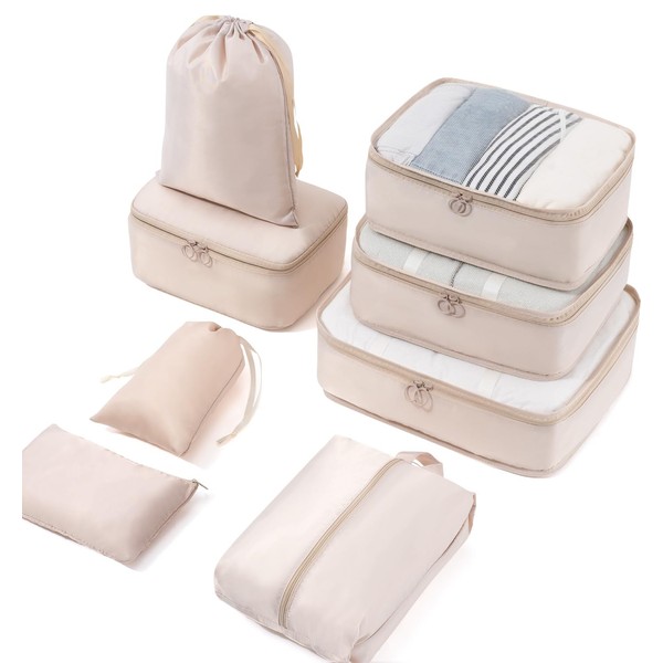 Meowoo 8Pcs Packing Cubes for Suitcases, Waterproof Travel Luggage Organizer