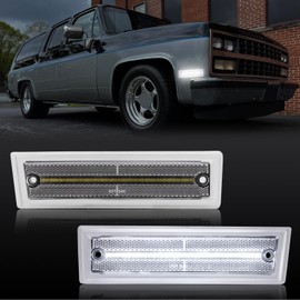 AUYICH LED Side Marker Lights Compatible with Suburban Blazer Jimmy 1981-1991 C/K C1500 C2500 C3500 C10 C20 C30, 2PCS Fender Bumper Front Bumper Indicator Turn Signal Light, White Lamp, Clear Lens