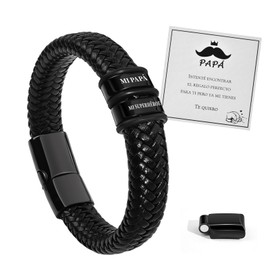 VU100 Dad Gift Dad Bracelet Gift for Dad Men's Leather Bracelet Birthday Father's Day Christmas Gift for Dad, Stainless Steel, No gemstone