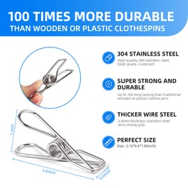 Clothes Pins for Laundry Clips - Heavy Duty Multipurpose Stainless Steel Clothespins Metal Wire Utility Clips Drying Pegs Clamps for Clothesline Outdoor Kitchen Food Bag 28 Pack 2.6 Inch (Silver)