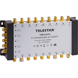 Telestar TSM 5/16 Premium Line Multiswitch for Supply of up to 16 Subscribers (4 SAT+ 1 DVB-T2 Input/16 Outputs, Includes Power Supply 100-230V)