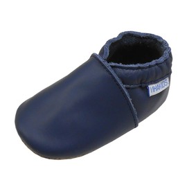 YIHAKIDS Baby Leather Shoes First Walking Moccasins Infants Boys Girls Soft Sole Toddler Crawling Slippers(Navy blue,18-24 Months,sole length 5.9in)