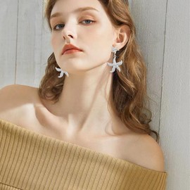 QIAOLEHUI Gold Silver Starfish Dangle Stud Earrings Statement Beach Drop Earrings Summer Jewelry Gifts for Women (Silver)