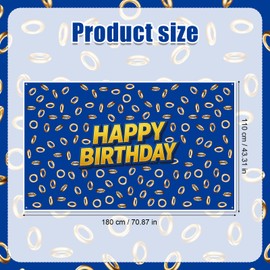 SAVITA Blue Hedgehog Birthday Decorations, 70.87x43.31 Inch Happy Birthday Banner with Gold Rings Print Creative Video Game Party Backdrop Cartoon Theme Party Supplies for Boys Girls