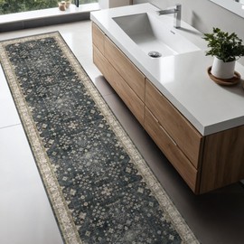 Black Washable 2x10 Kitchen Runner Rug Hallway Runner Long Bathroom Rug, Non-Slip Floor Rug for Large Entryway Indoor (2x10 Black/Multi)