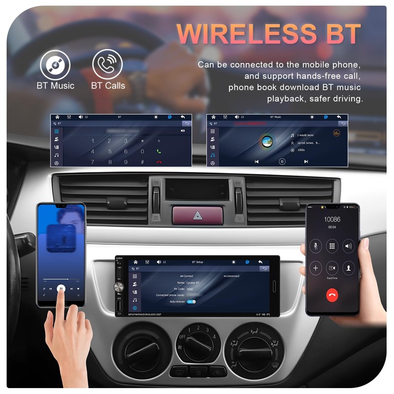 [Upgrade] 6.9 inch Single Din Touch Screen Car Radio with