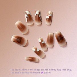 ClawArts Modern Medium Coffin Shape Leopard Print Press-On Nails with Heart Embellishments, Glossy Finish, No Liquid Glue or UV Light Required, Versatile for Office and Daily Wear, One Size Fits Most