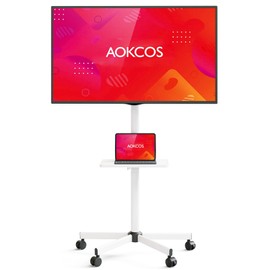AOKCOS Rolling TV Stand - Mobile TV Stand on Wheels for 32-65 inch Flat/Curved TVs with Tilting, Height Adjustment Portable Rolling TV Cart Hold up to 88 Lbs for Livingroom, Bedroom, Office, Outdoor