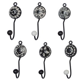 Knober Indigo Ceramic Wall Hooks Coat Hooks Clothes Hooks (04th Mix Set Black and White 6 Pieces)